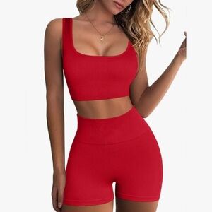 Red Ribbed Workout Set